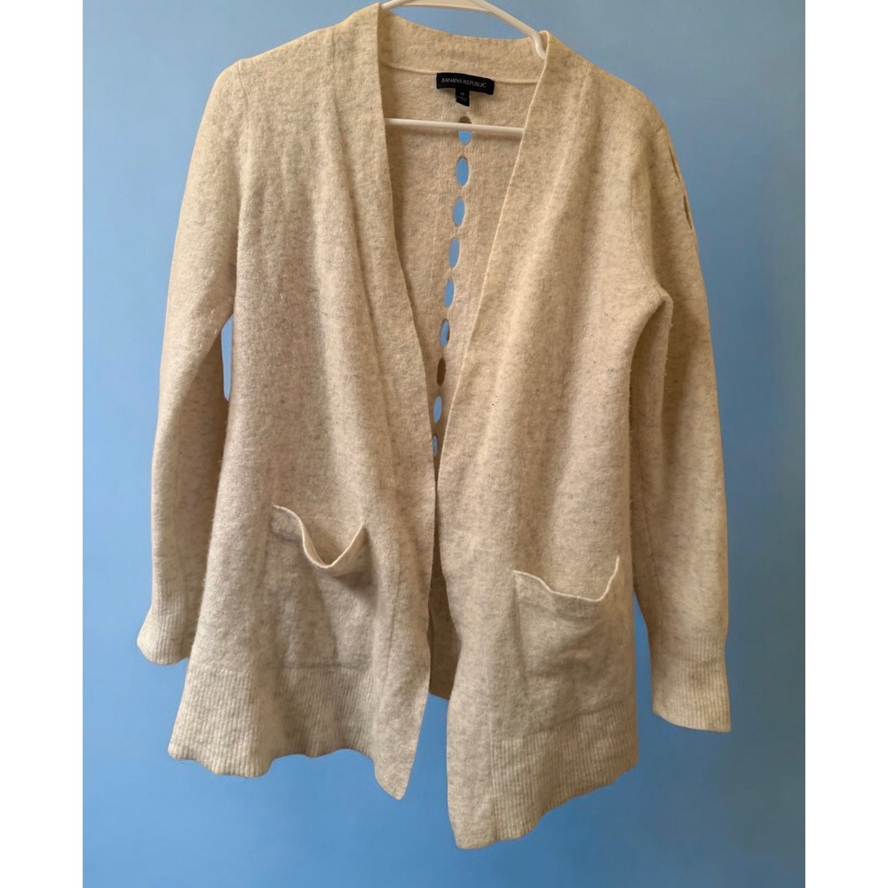 Banana Republic Womens M Alpaca Wool Blend Cardigan Gray Open Front Soft Knit